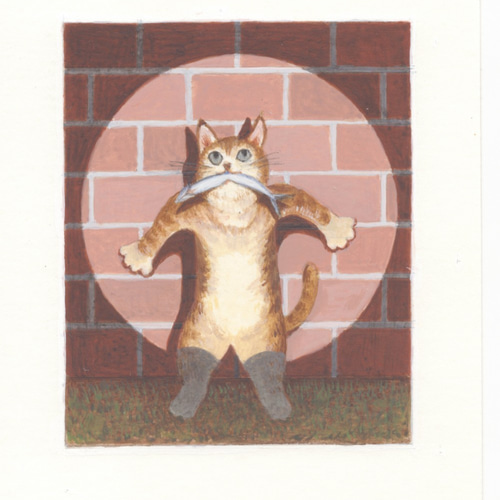 ポストカードサイズ❗手作り額付きシルクスクリーン応用絵画　「今宵もよろしく猫」 壁 / 猫の絵葉書・ポストカード 選べる3枚セット ポストカード