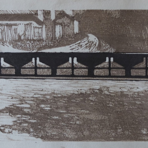 曽野珈琲店前の橋の欄干 セピア色版 / 木版画 版画 atelier octave