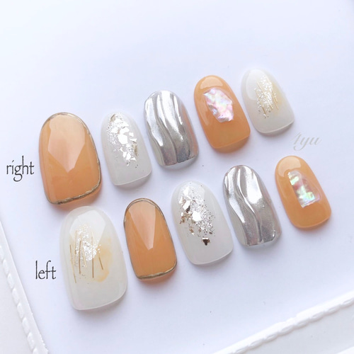 ネイルチップ No.⑮ オレンジニュアンスネイル ネイルチップ（つけ爪  