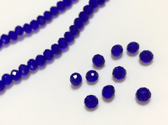 ガラスカットビーズ ボタン ネイビー 4mm 1連(約150粒） ビーズ 私の
