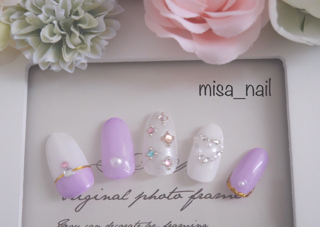 ミント ハンドメイド ♡ リボン ネイルパーツ パープル ♡ No.20