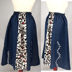 シルクデニムと白いリーフのスカート　M～LLサイズ　送料無料 4枚目の画像