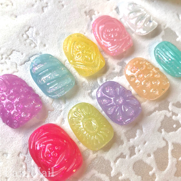 再販【ネイルチップNo.14】ドロップネイル/キャンディネイル/カラフル  