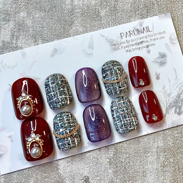 ネイルチップNo.63】冬ネイル/ニットネイル/マットネイル/ツイード  