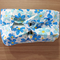 『青と水色のお花柄エコバッグ』 レジ袋型  北欧 折りたたみ コンパクト 軽量 コンビニ袋 母の日 プレゼント 5枚目の画像