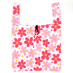 再販『赤とピンクのお花柄 エコバッグ 』レジ袋型 折りたたみ ショッピングバッグ 北欧 母の日 プレゼント 2枚目の画像