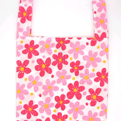 再販『赤とピンクのお花柄 エコバッグ 』レジ袋型 折りたたみ ショッピングバッグ 北欧 母の日 プレゼント 3枚目の画像
