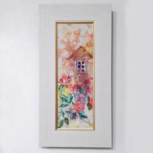 花と洋館シリーズ 日本画 ｢Rose｣（絵画、パネルに和紙、岩絵の具