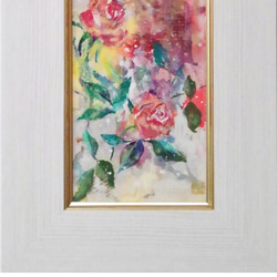 花と洋館シリーズ　日本画　｢Rose｣（絵画、パネルに和紙、岩絵の具） 3枚目の画像