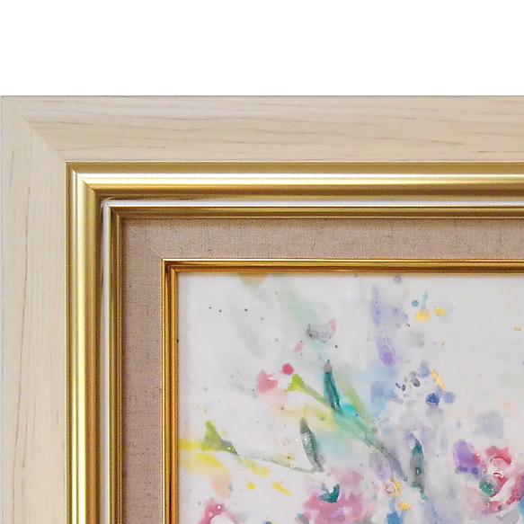 日本画　｢花｣（絵画、パネルに和紙、岩絵の具、額装） 2枚目の画像
