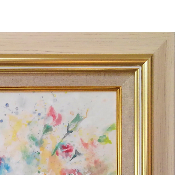 日本画　｢花｣（絵画、パネルに和紙、岩絵の具、額装） 3枚目の画像