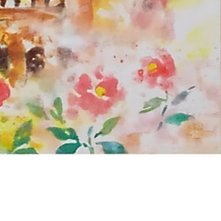 花と洋館シリーズ　日本画　｢花と洋館｣（絵画、パネルに和紙、岩絵の具） 5枚目の画像