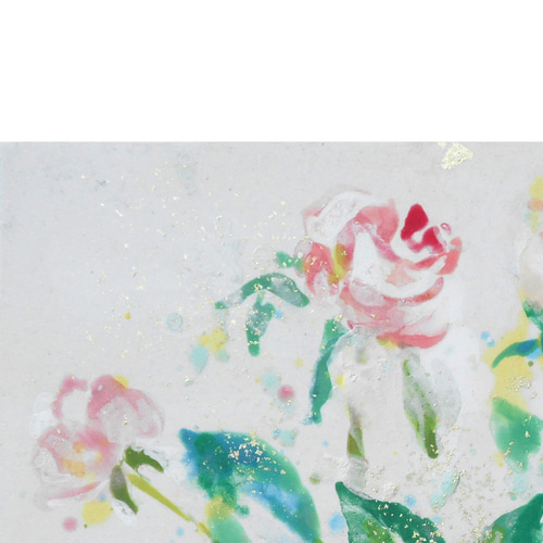 赤い薔薇》M20 鳥の子紙、楮紙、岩絵具、金箔 2024 #バラ #赤い
