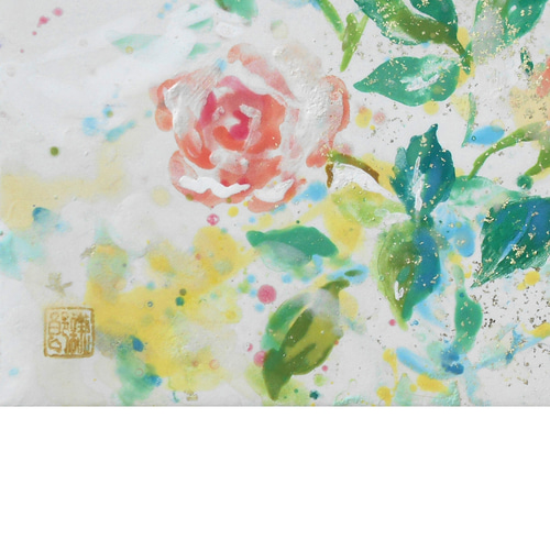 日本画 ｢薔薇｣（絵画、パネルに和紙、岩絵の具、箔） 絵画 Kenro Art 
