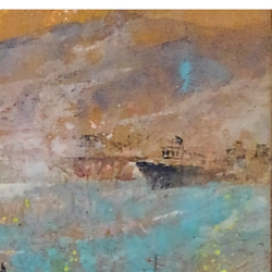 日本画　｢港町｣（絵画、パネルに和紙、岩絵の具） 3枚目の画像