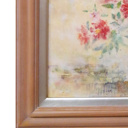 花と洋館シリーズ　日本画　｢花と洋館-芍薬-｣（絵画、パネルに和紙、岩絵の具、額装、柔らかい色調） 4枚目の画像