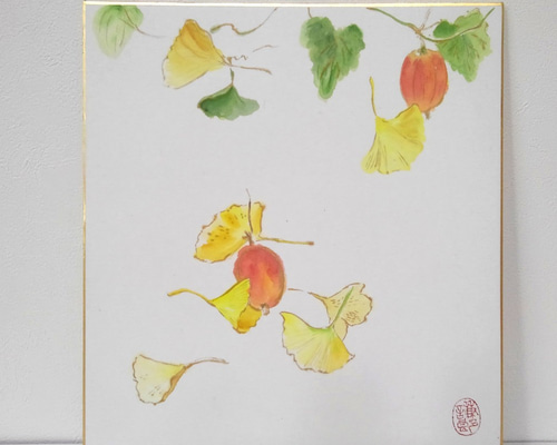 秋の時期におすすめ 色紙絵「秋-烏瓜」 絵画 Kenro Art 通販 12764979