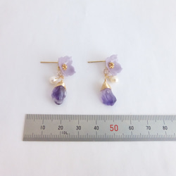 粗切割紫水晶和花朵耳環 第4張的照片