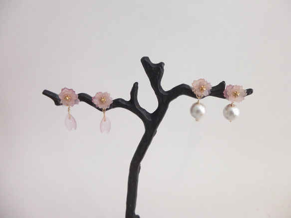 小さな桜と花びらのピアス・イヤリング 2枚目の画像