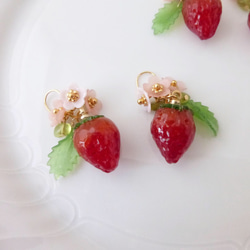 ★2020年新作品★開花的草莓無環耳環 第3張的照片