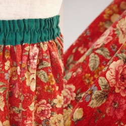 SALE! グログランリボンコーデュロイ花柄ギャザースカート SK-153 5枚目の画像