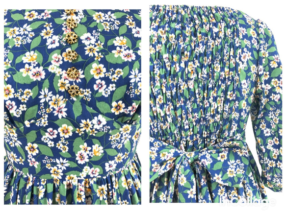 ウエスト切り替えレトロ花柄ワンピース　ＯＮ34-1 5枚目の画像