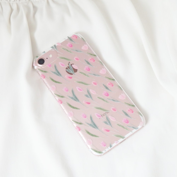 チューリップのスマホケース（クリア）iPhone7/8/SE2/XR/X/XS/11/12/13/14/15/16対応 5枚目の画像