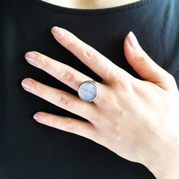 SV925（ロジウム仕上げ）天然石（ブルーレースアゲート）リング【受注