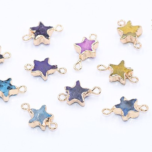 P048-1 2個 高品質天然石チャーム 瑪瑙 アゲート 星型 2カン ゴールド