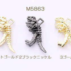 M5863-2 6個 金属チャーム 立体 恐竜 1カン 20×40mm 3X【2ヶ