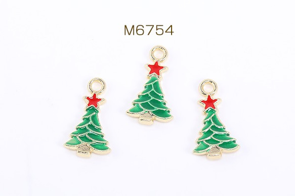 M6754 18個 クリスマスチャーム クリスマスツリー エポ付き 1カン 11×20mm ゴールド 3X【6ヶ】 1枚目の画像