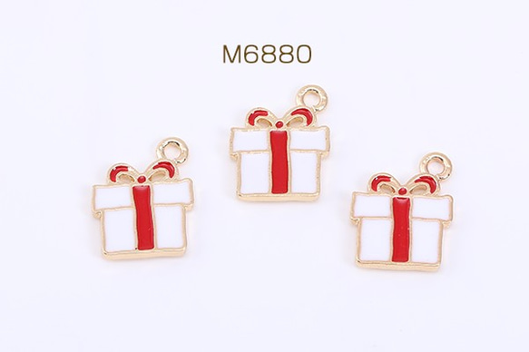 M6880 30個 クリスマスチャーム プレゼントBOX エポ付き 1カン 13×17mm ゴールド 3X【10ヶ】 1枚目の画像