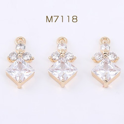 M7118 6個 高品質ジルコニアチャーム 菱形 1カン 8×17mm ゴールド/クリスタル 3X【2ヶ】 1枚目の画像