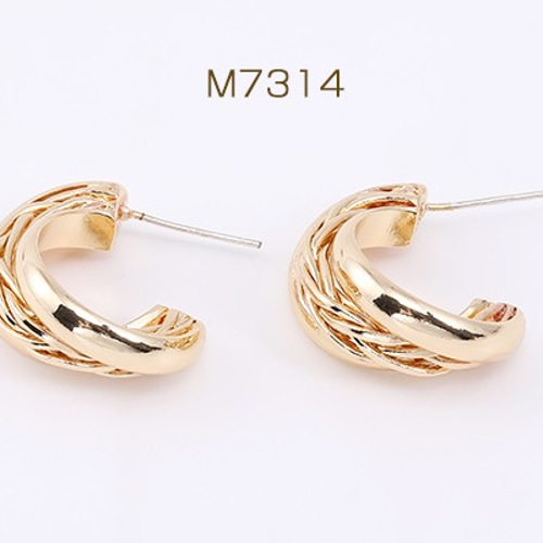 M7314 6個 デザインピアス フープ 編み込み風 12×23.5mm ゴールド 3X 
