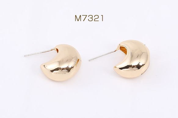 M7321 6個 デザインピアス 月型 9×15mm ゴールド 3X【2ヶ】 1枚目の画像