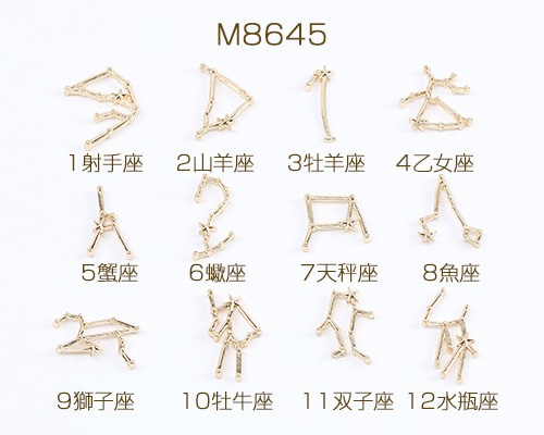 M8645-1 18個 12星座チャーム レジン封入パーツ ゴールド 3×（6