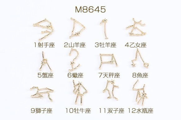 M8645-11 18個  12星座チャーム レジン封入パーツ ゴールド 3×（6ヶ） 1枚目の画像
