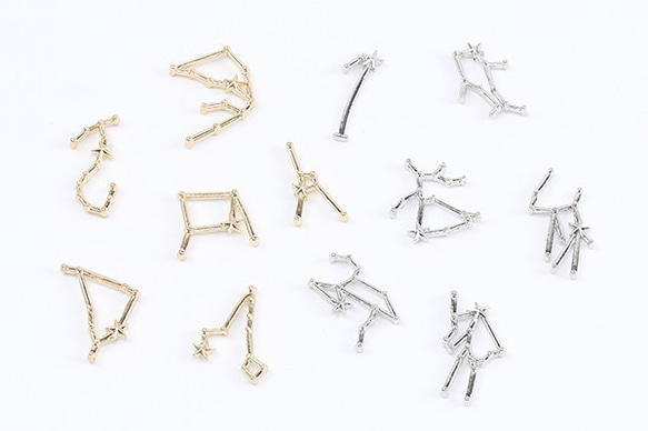 M8645-11 18個  12星座チャーム レジン封入パーツ ゴールド 3×（6ヶ） 2枚目の画像