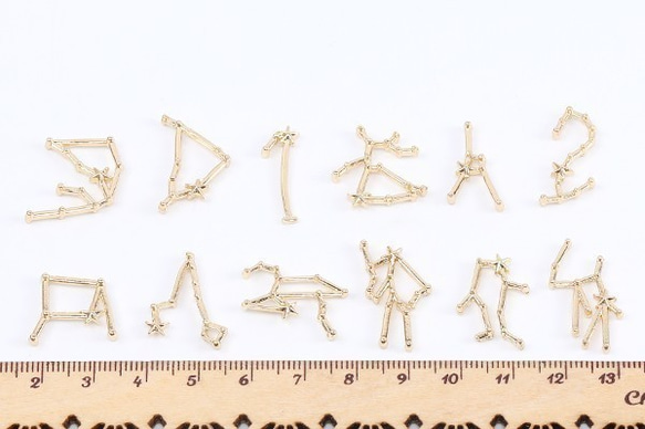 M8645-11 18個  12星座チャーム レジン封入パーツ ゴールド 3×（6ヶ） 3枚目の画像