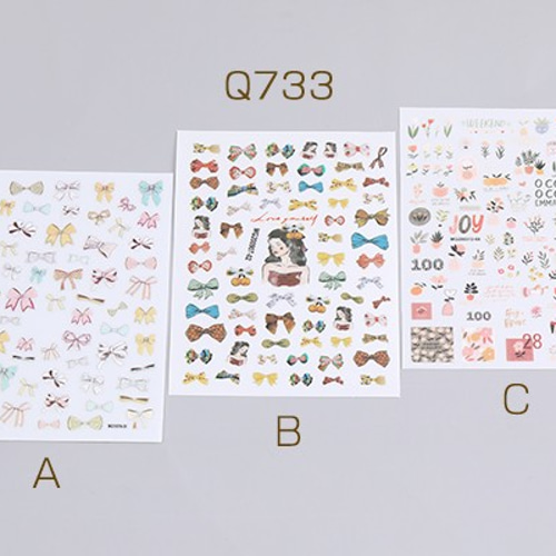 Q733-A 2枚 ネイルシール 8.5×12.3cm 植物 人物 全5種 2X（1枚） DIY