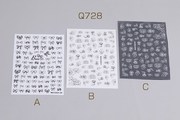 Q728-A  2枚 ネイルシール 8.5×12.3cm リボン フラワー バラ 全3種 2X（1枚） 1枚目の画像