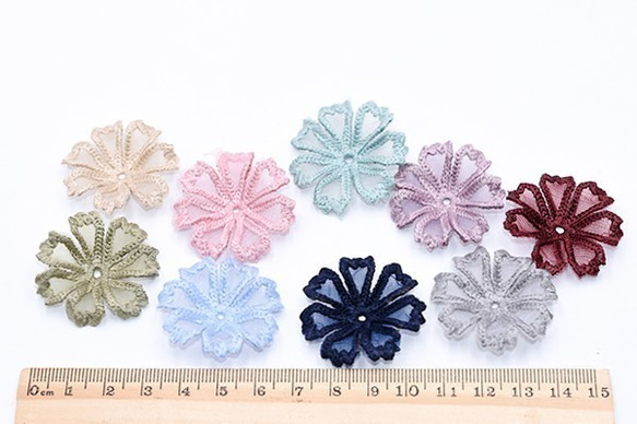 Q428_5 30個 刺繍ワッペン 桜シリーズ 7弁花 花びら 全9色 3X【10ヶ】 4枚目の画像