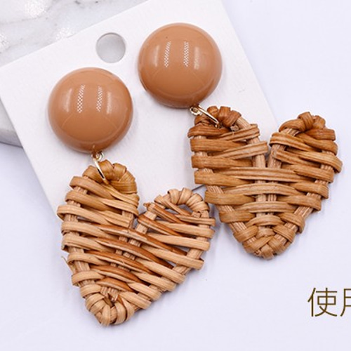 N1031 8個 ラタンパーツ ハート 40×40mm チャームパーツ 4X【2ヶ】 DIY