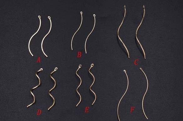 M3274_D 20個 メタルパーツ スティック ウェーブ カン付 全6種 ゴールド 2X【10ヶ】 1枚目の画像