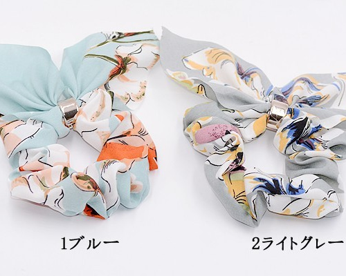 KH51_3 5個 シュシュ リボンNo.5 ヘアアクセサリー 全4色 5X【1ヶ