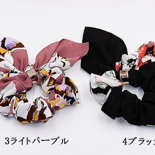 KH51_3 5個 シュシュ リボンNo.5 ヘアアクセサリー 全4色 5X【1ヶ