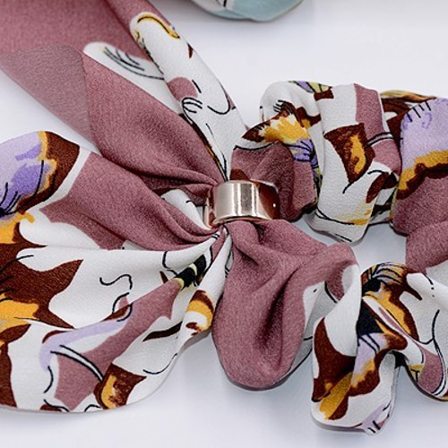 KH51_3 5個 シュシュ リボンNo.5 ヘアアクセサリー 全4色 5X【1ヶ