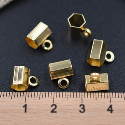 M1270 30個 メタルパーツ カン付チューブ 六角 6×8×10mm ゴールド 3X【10ヶ】 3枚目の画像