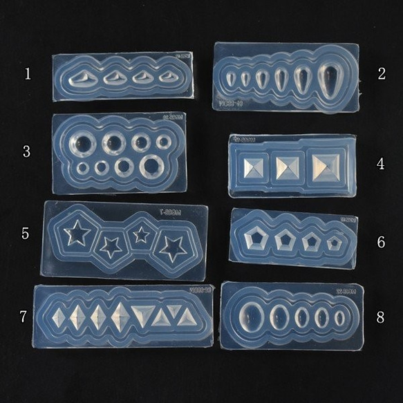 A819-1 3個 シリコンモールド レジンモールド 宝石 雫 丸 三角 星 五角 菱形 オーバル 3X【1ヶ】 1枚目の画像