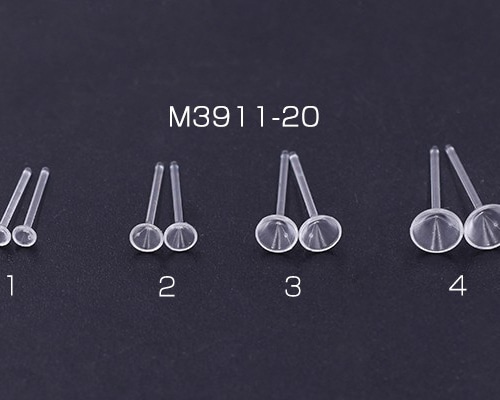 M3911-20-1 60個 樹脂ピアス 石座付き 4サイズ クリア 3×【20ヶ